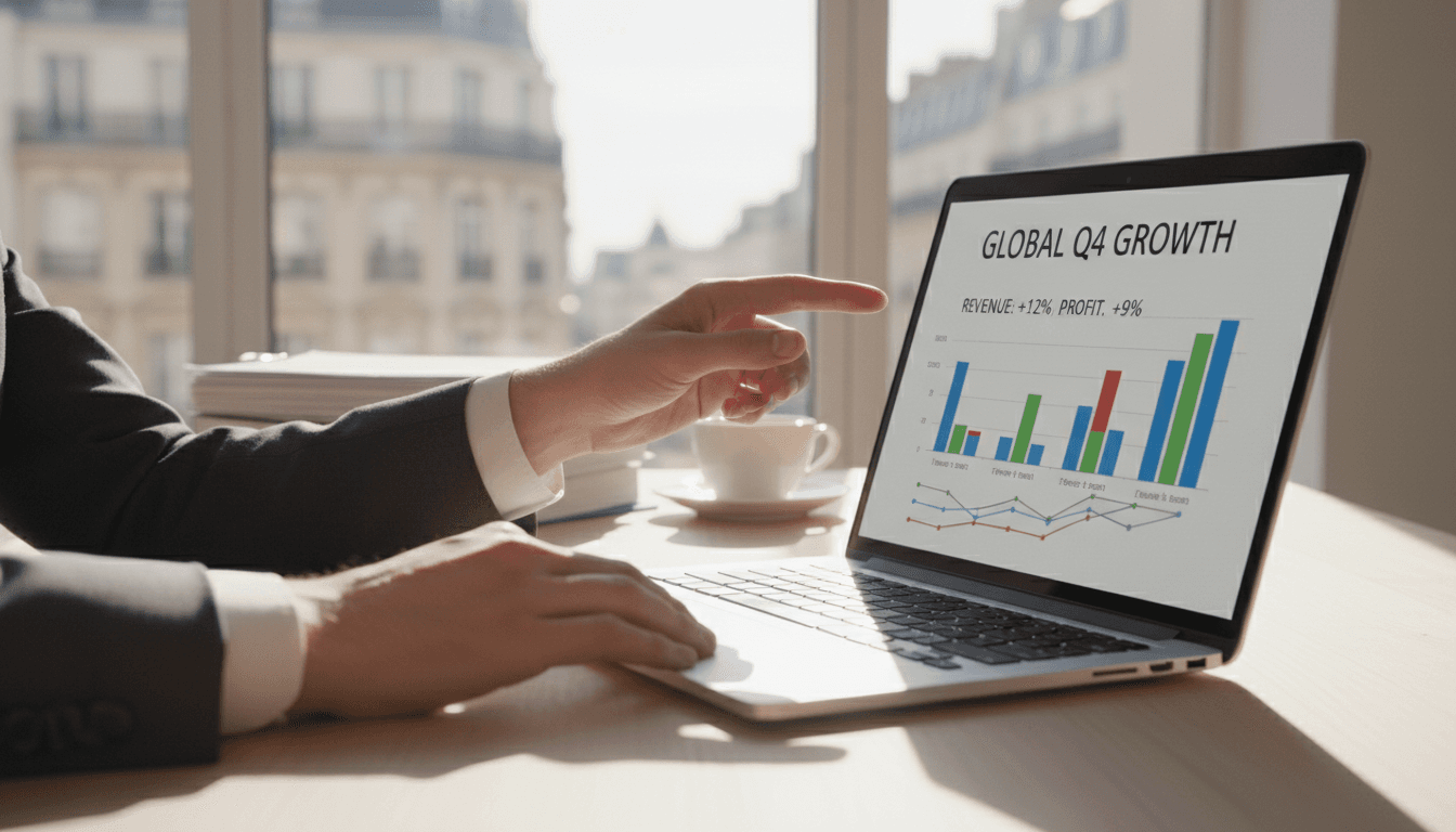 Business consultant reviewing financial performance data on a laptop screen