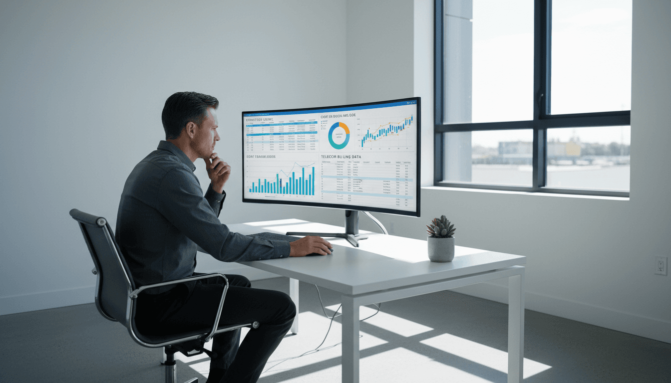 Business consultant analyzing cost optimization data on computer