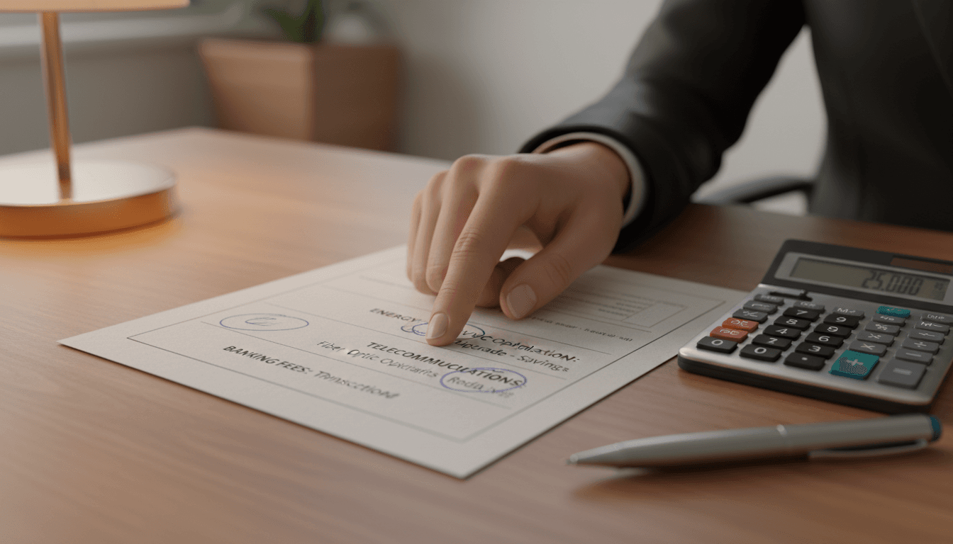 Consultant identifying cost savings opportunities on financial report